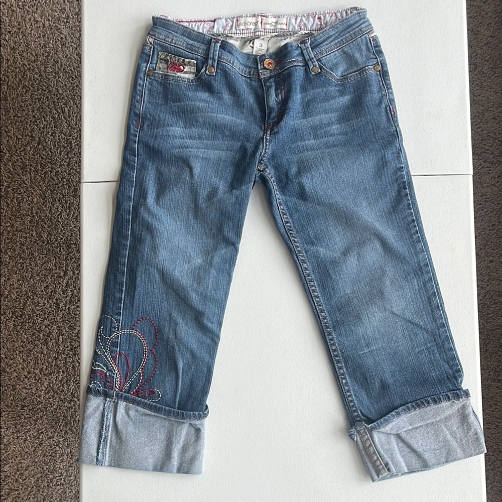 Ecko red capris with Embroidered Detail